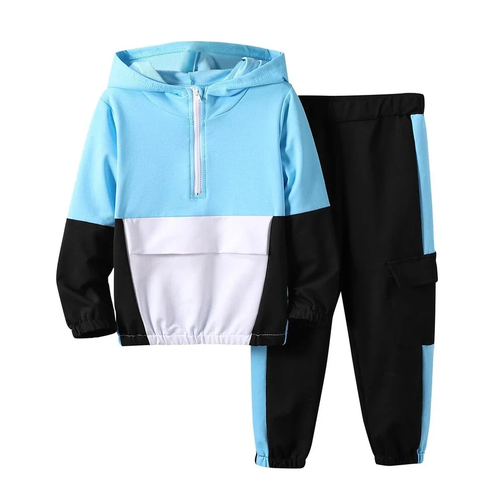 Azmxynol Boys' Clothes Boy Color Block Hoodie Sweatshirt Pants Little 2pcs 6-7T